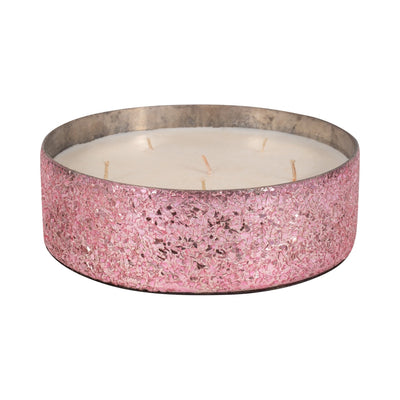 Glass, 8" 49 Oz Crackled Bowl Scented Candle, Pink - Al Rugaib Furniture