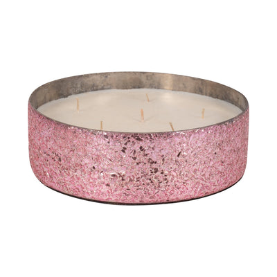 Glass, 8" 49 Oz Crackled Bowl Scented Candle, Pink - Al Rugaib Furniture
