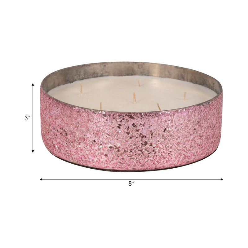 Glass, 8" 49 Oz Crackled Bowl Scented Candle, Pink - Al Rugaib Furniture