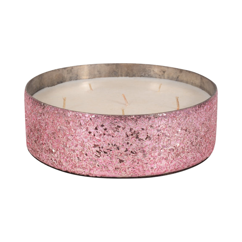 Glass, 8" 49 Oz Crackled Bowl Scented Candle, Pink - Al Rugaib Furniture