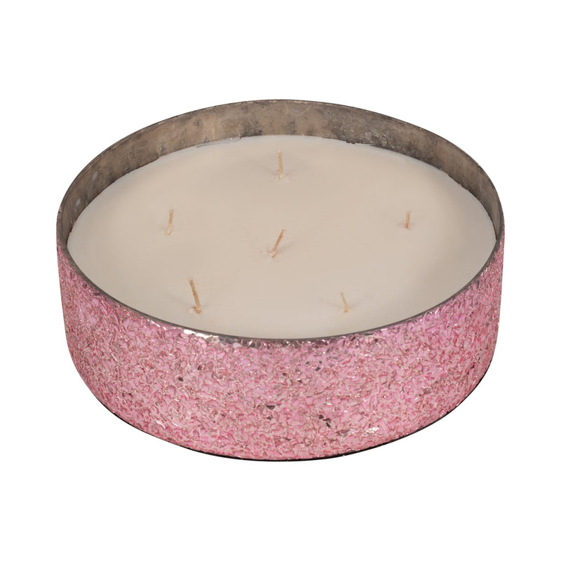 Glass, 8" 49 Oz Crackled Bowl Scented Candle, Pink - Al Rugaib Furniture