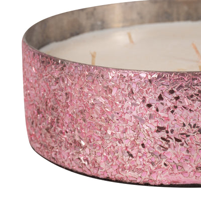 Glass, 8" 49 Oz Crackled Bowl Scented Candle, Pink - Al Rugaib Furniture