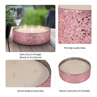 Glass, 8" 49 Oz Crackled Bowl Scented Candle, Pink - Al Rugaib Furniture