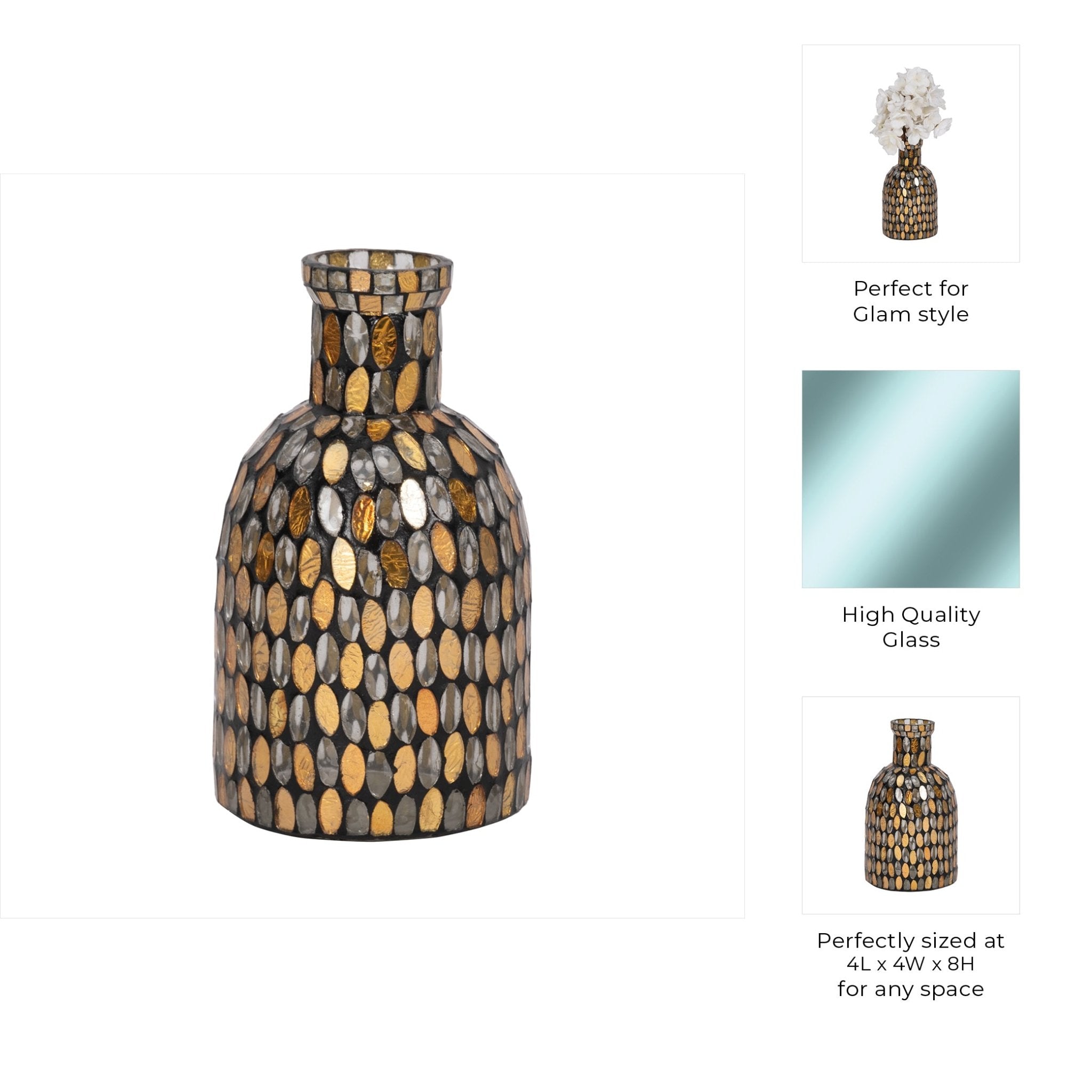 GLASS, 8"H MOSAIC VASE, Vases and Jars| Sagebrook Home