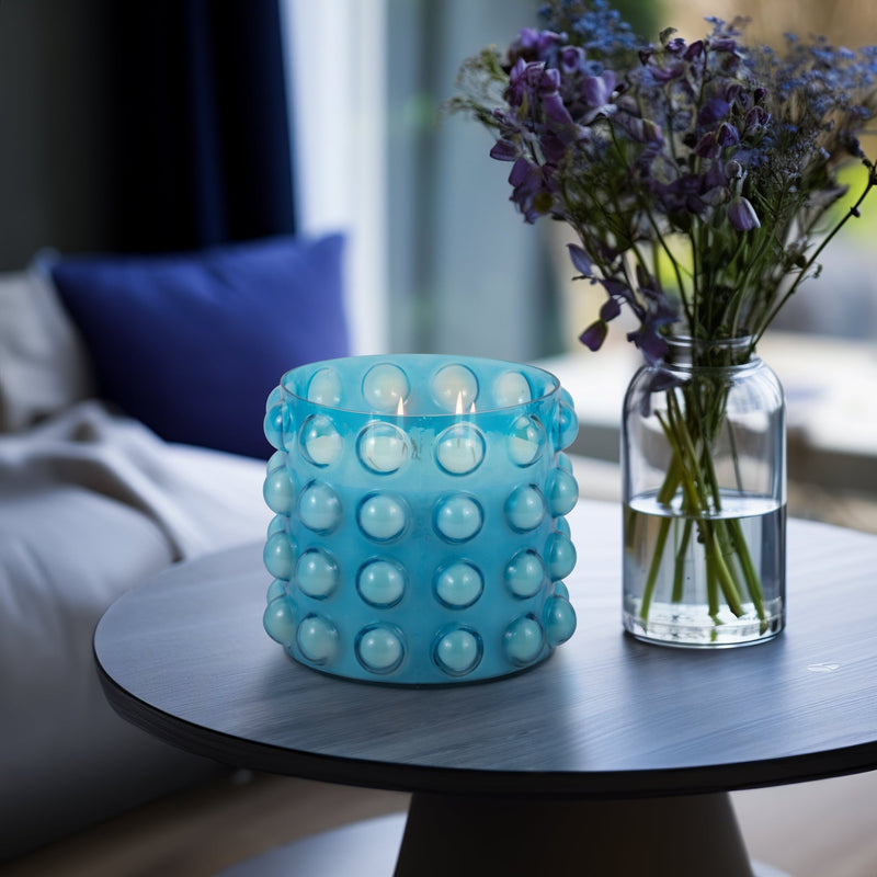 Glass, 9" 81 Oz Bubble Candle, Blue - Al Rugaib Furniture