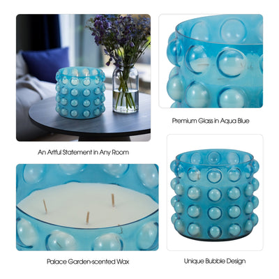 Glass, 9" 81 Oz Bubble Candle, Blue - Al Rugaib Furniture