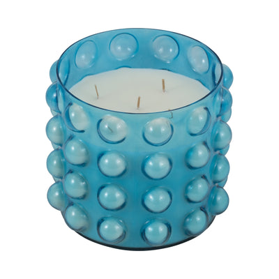 Glass, 9" 81 Oz Bubble Candle, Blue - Al Rugaib Furniture