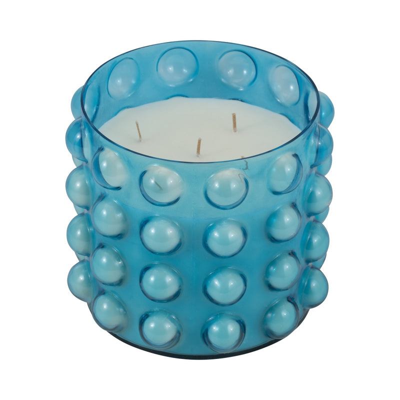 Glass, 9" 81 Oz Bubble Candle, Blue - Al Rugaib Furniture