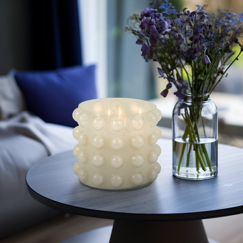 Glass, 9" 81 Oz Bubble Candle, Ivory - Al Rugaib Furniture