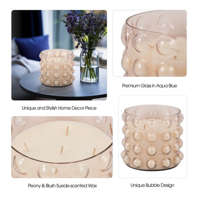 Glass, 9" 81 Oz Bubble Candle, Pink - Al Rugaib Furniture