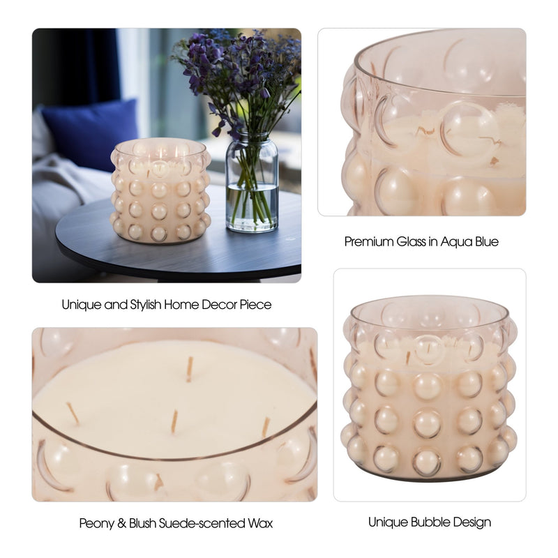 Glass, 9" 81 Oz Bubble Candle, Pink - Al Rugaib Furniture