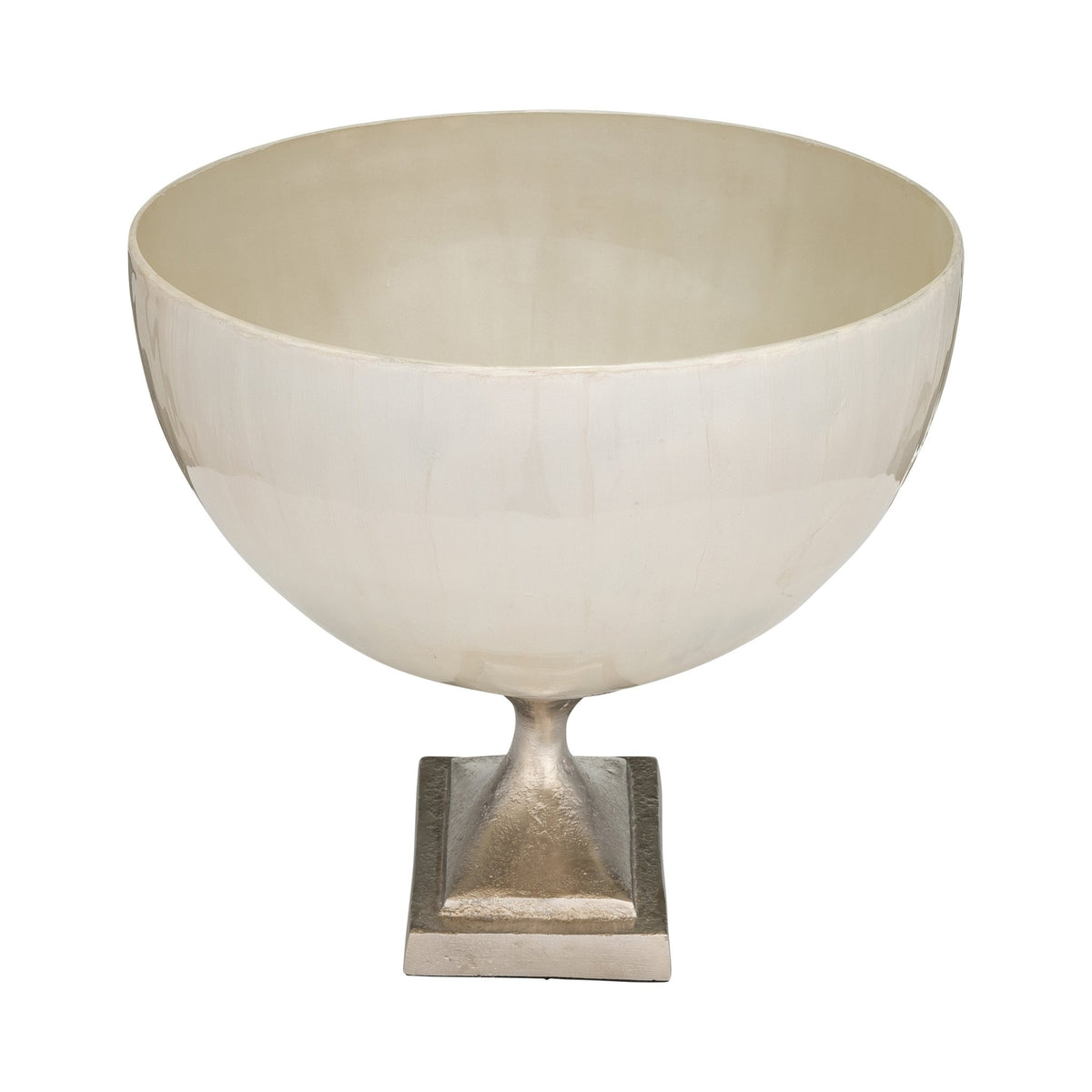 GLASS, 9" BOWL W/ METAL STAND, PEARL WHITE Bowl| Sagebrook Home