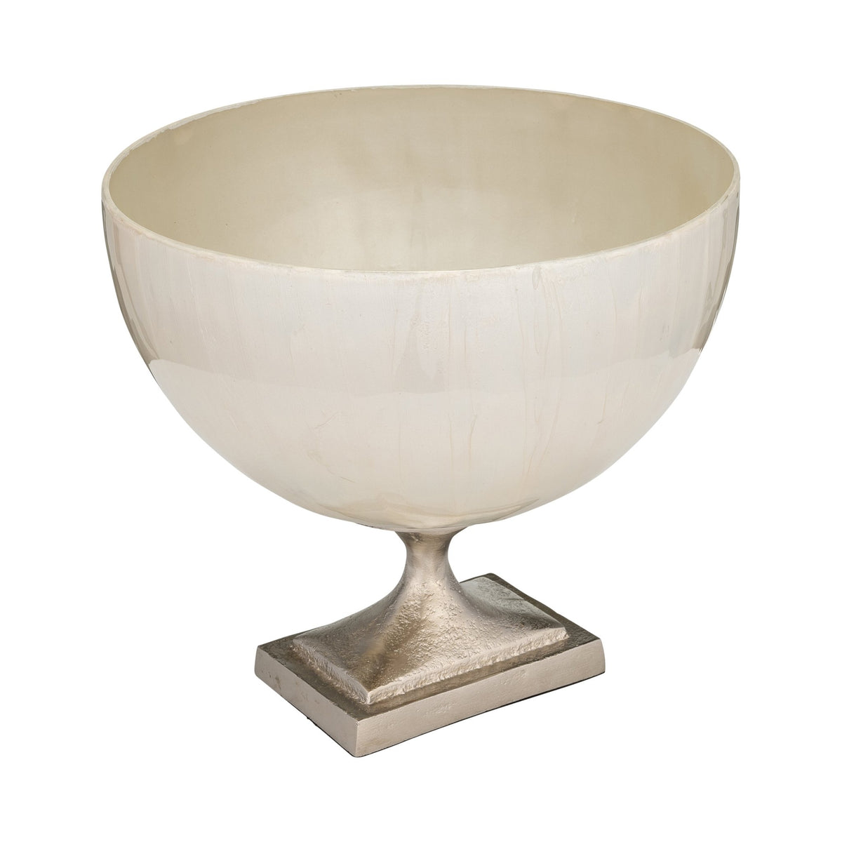 GLASS, 9" BOWL W/ METAL STAND, PEARL WHITE Bowl| Sagebrook Home