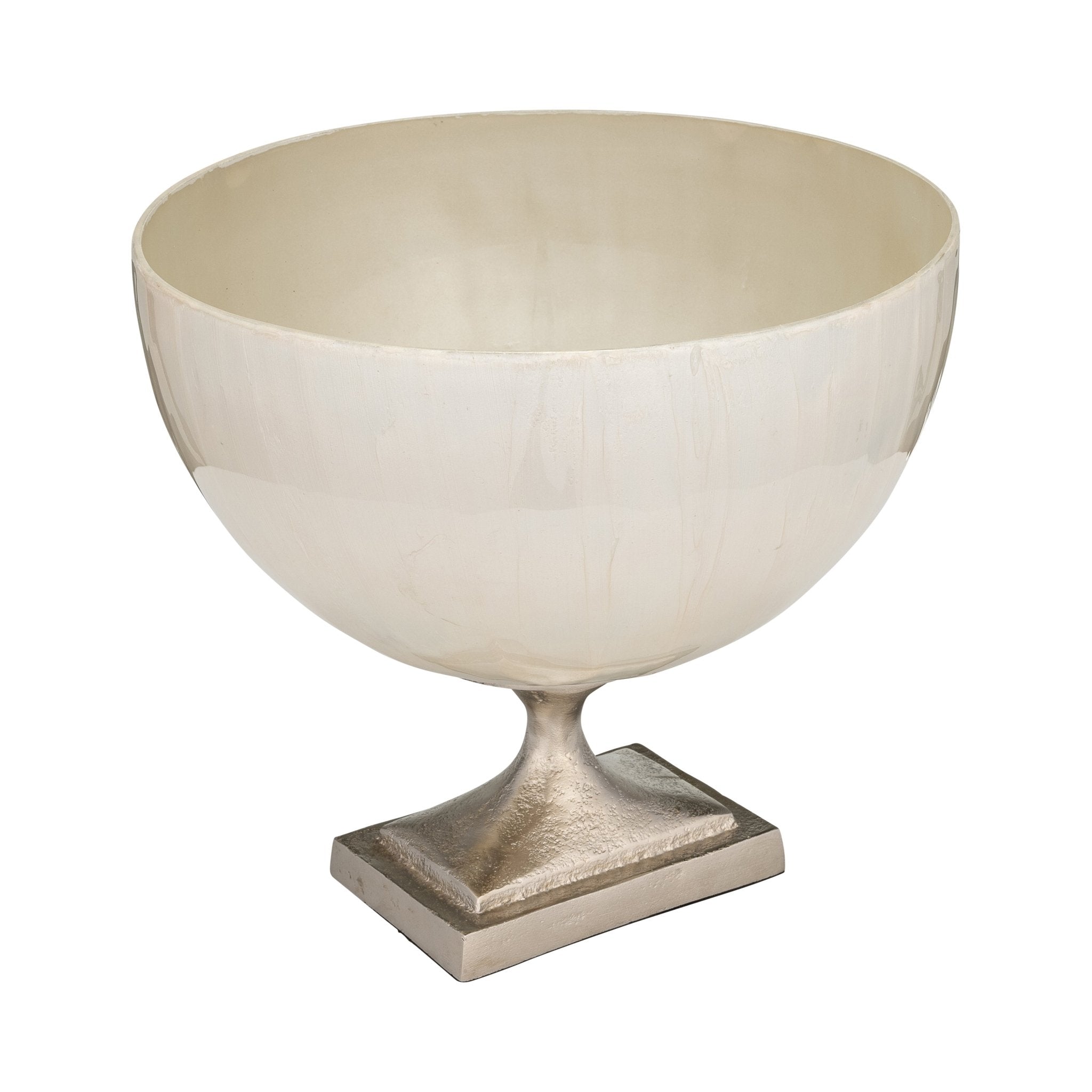 GLASS, 9" BOWL W/ METAL STAND, PEARL WHITE Bowl| Sagebrook Home
