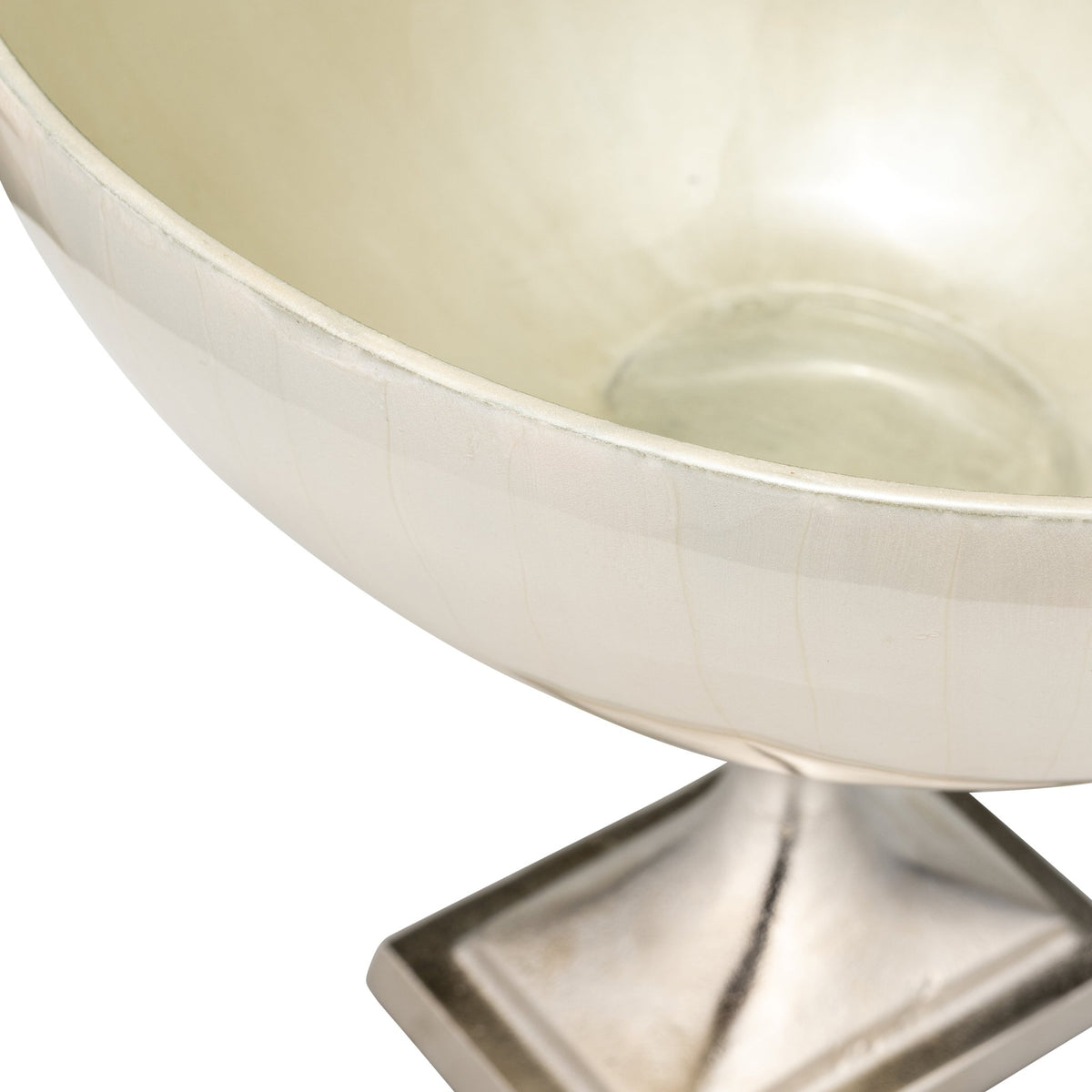 GLASS, 9" BOWL W/ METAL STAND, PEARL WHITE Bowl| Sagebrook Home