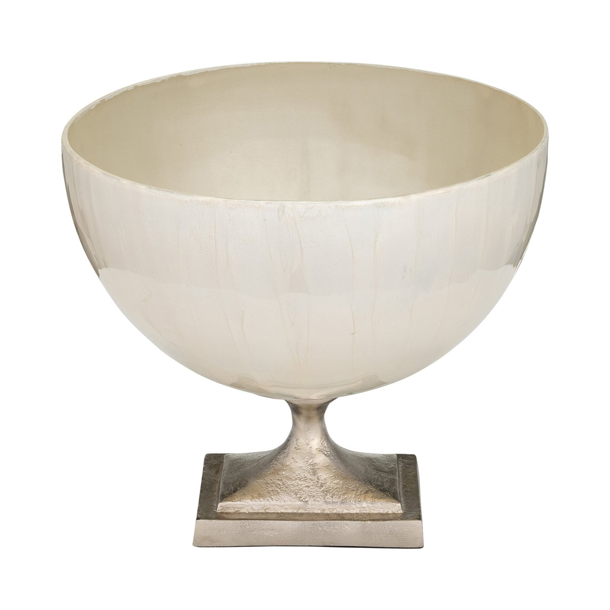 GLASS, 9" BOWL W/ METAL STAND, PEARL WHITE Bowl| Sagebrook Home