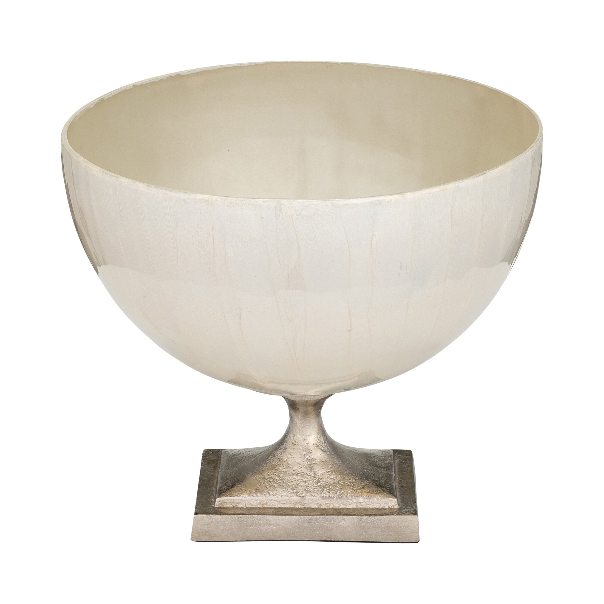 GLASS, 9" BOWL W/ METAL STAND, PEARL WHITE Bowl| Sagebrook Home