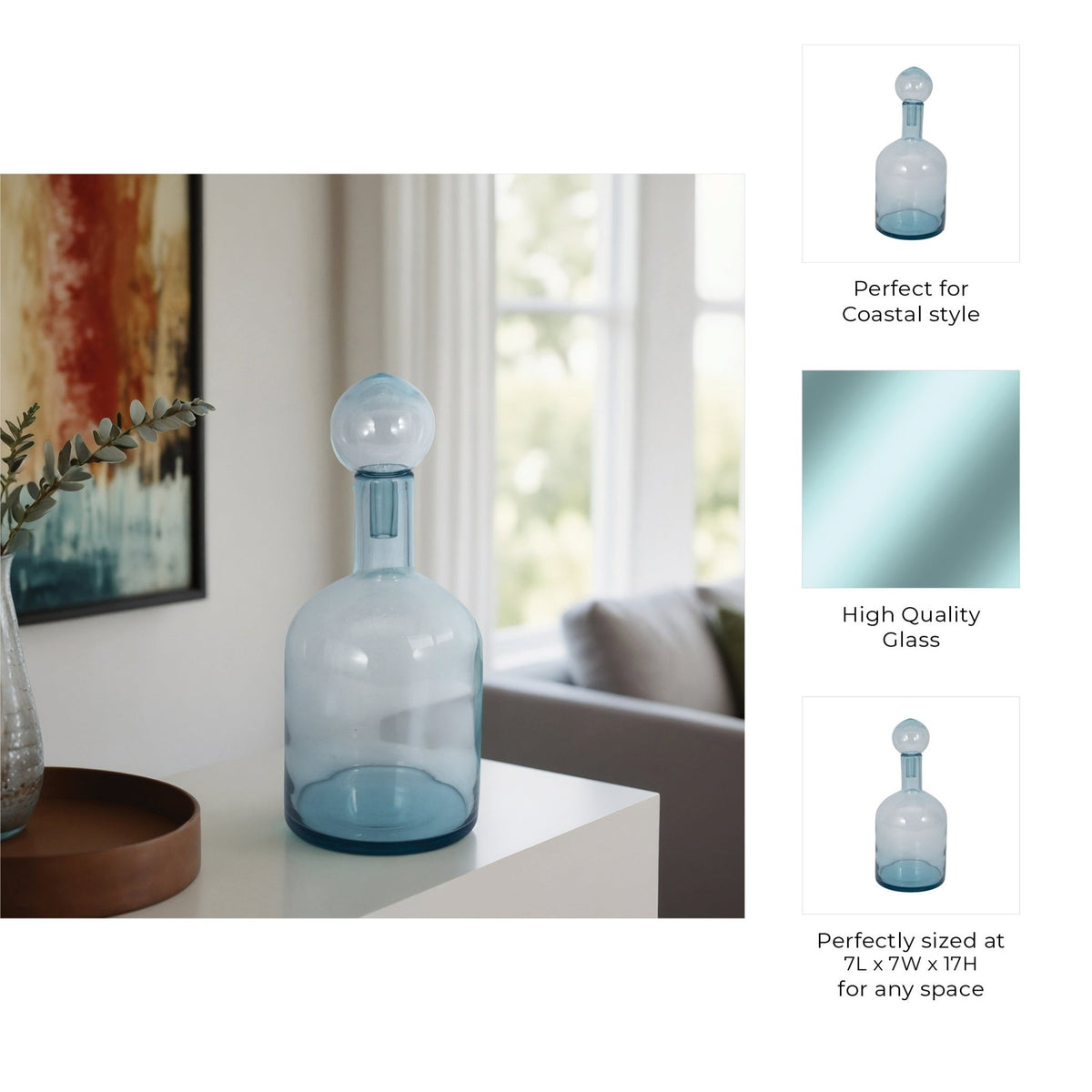 Glass Bottle With Stopper, Light Blue Vases and Jars| Sagebrook Home