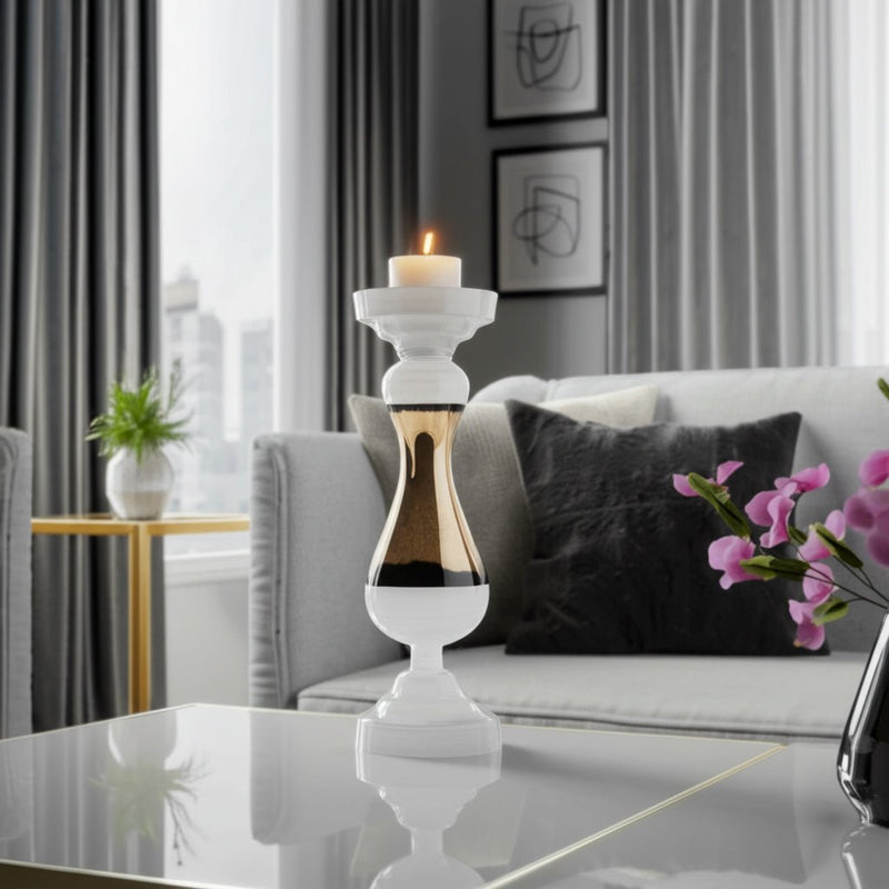GLASS, CANDLE HOLDER, WHITE - Al Rugaib Furniture
