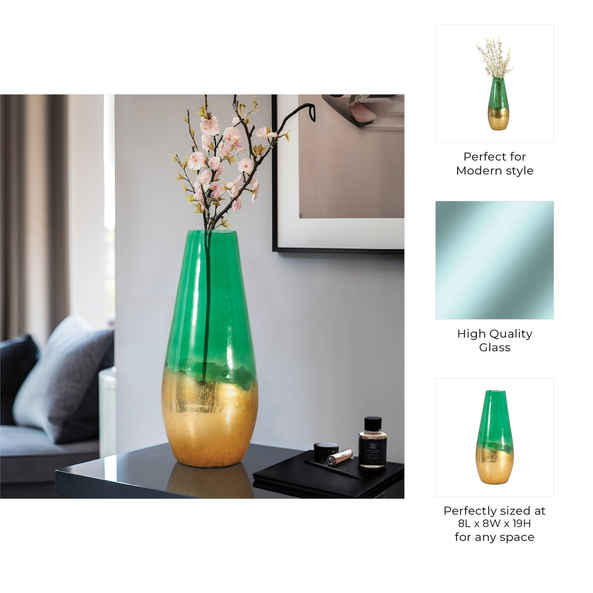 GLASS, GOLD DIPPED VASE, GREEN Vases and Jars| Sagebrook Home