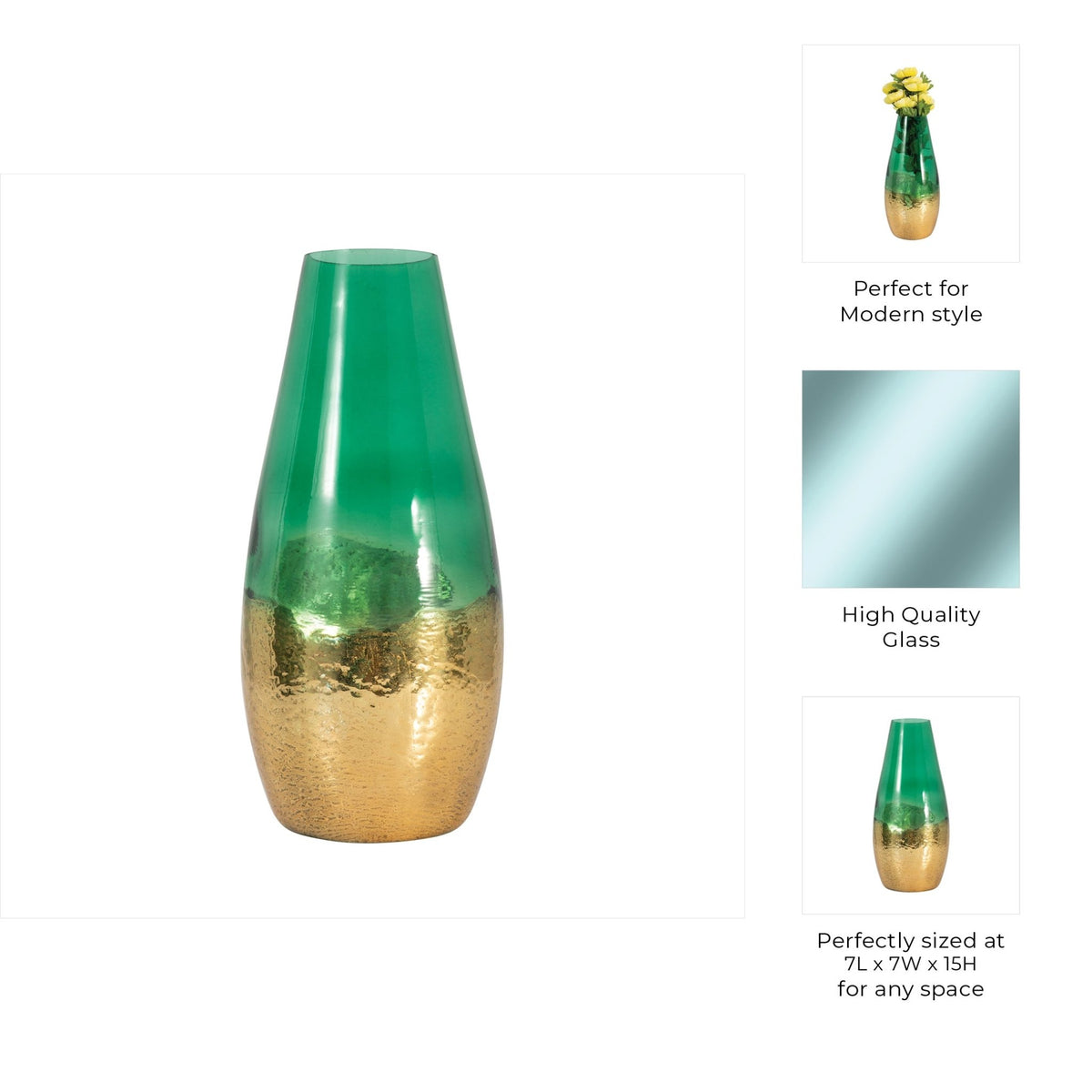 GLASS, GOLD DIPPED VASE, GREEN Vases and Jars| Sagebrook Home