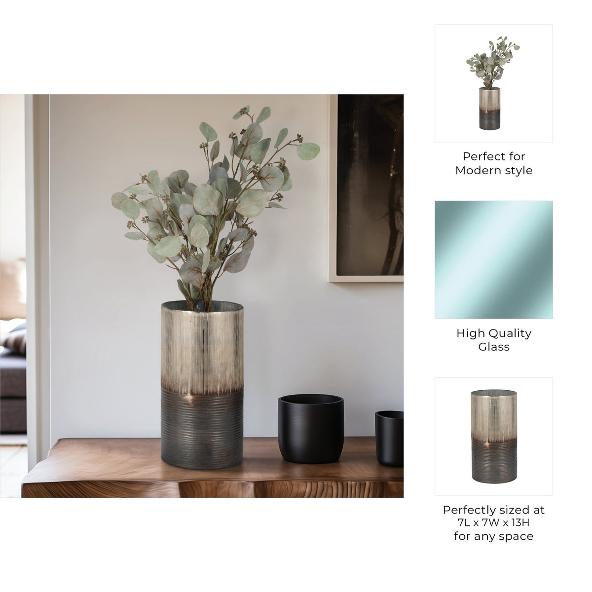 GLASS, 13" METALLIC 2-TONE VASE, SILVER Vases and Jars| Sagebrook Home