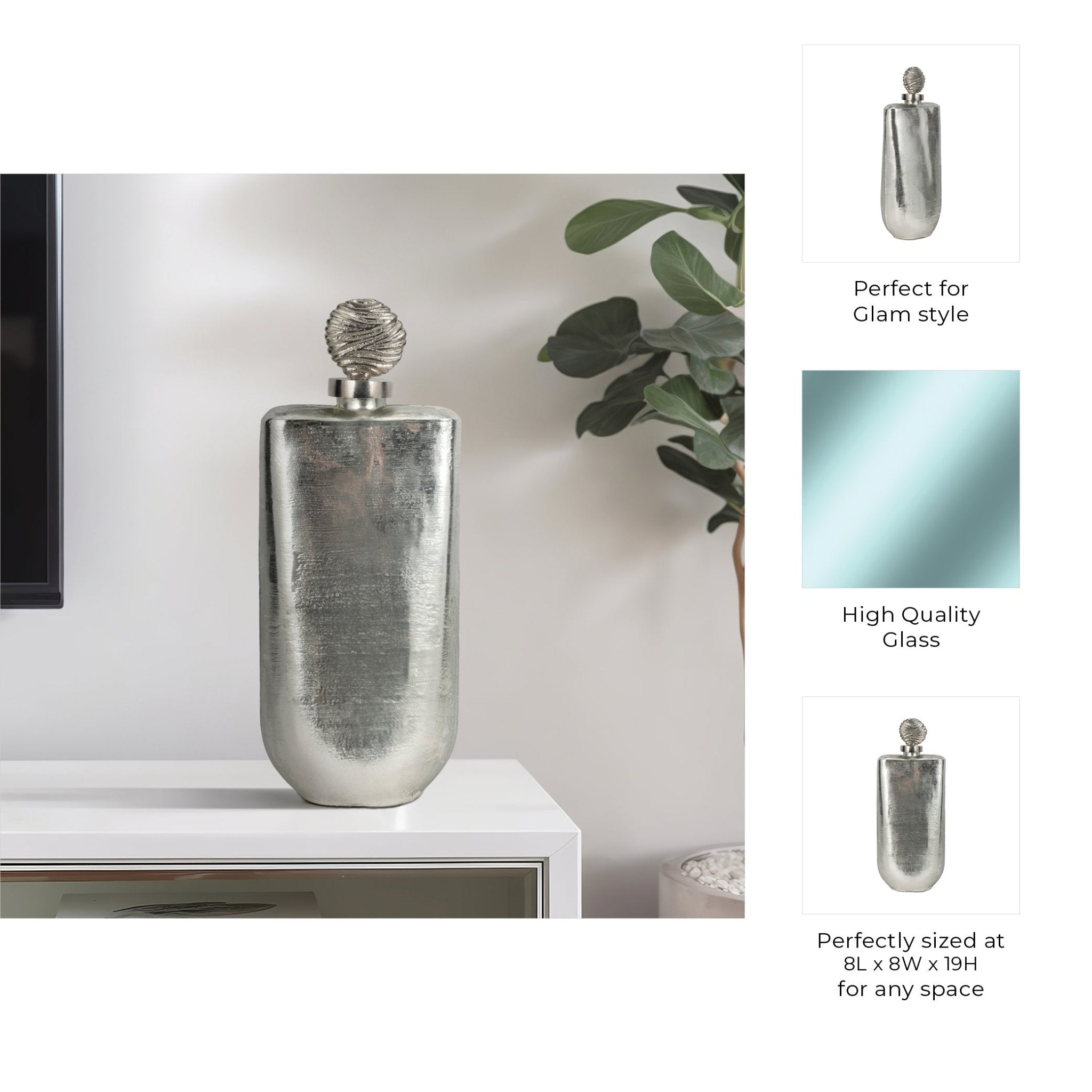 GLASS, METALLIC BOTTLE ORB TOPPER, SILVER Vases and Jars| Sagebrook Home