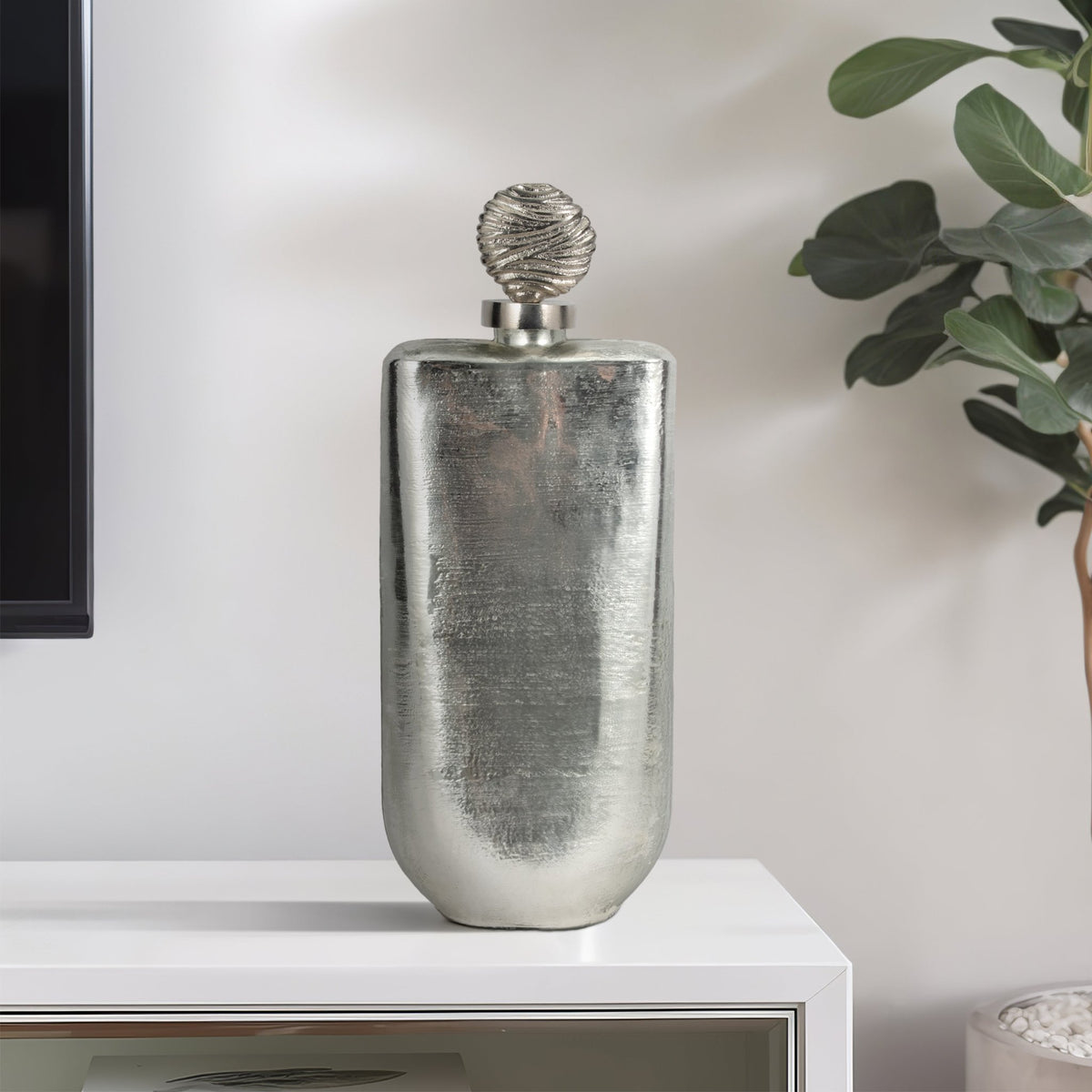 GLASS, METALLIC BOTTLE ORB TOPPER, SILVER Vases and Jars| Sagebrook Home