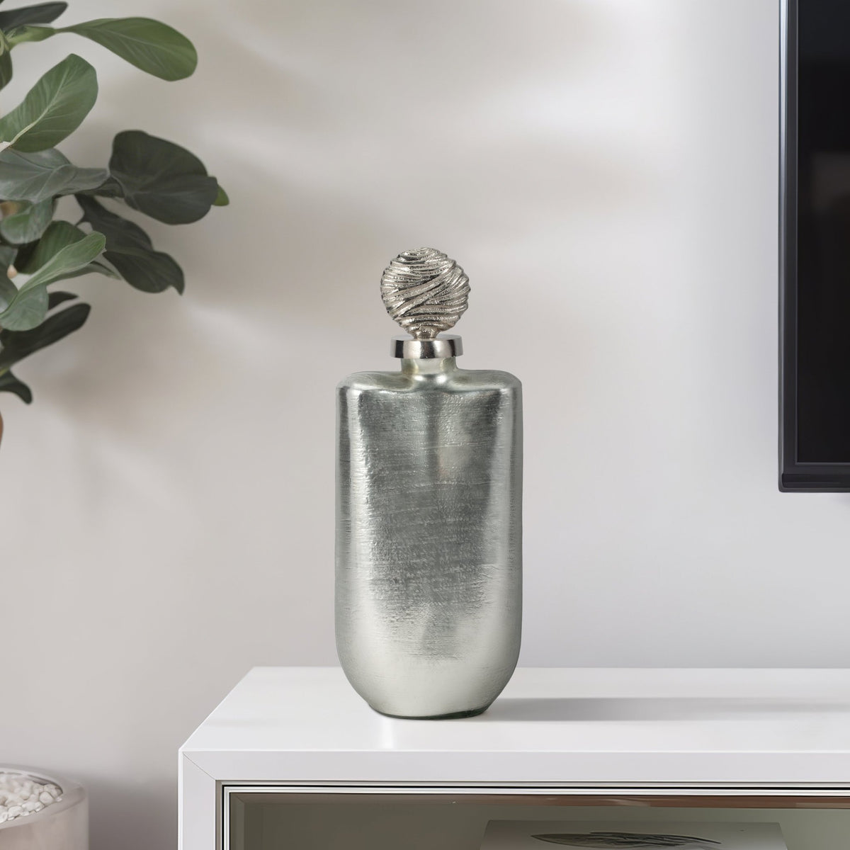 GLASS, METALLIC BOTTLE ORB TOPPER, SILVER Vases and Jars| Sagebrook Home
