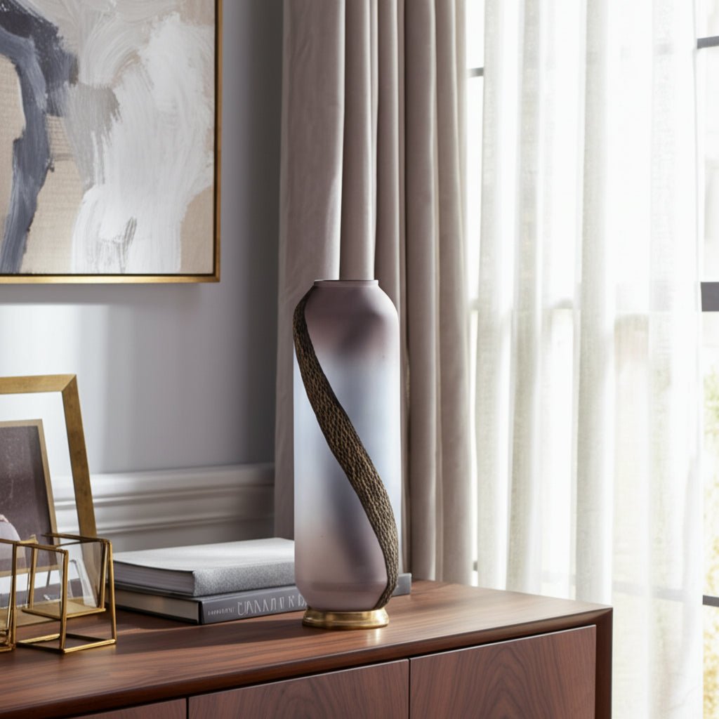 GLASS, METALLIC DETAIL VASE, BLUSH Vases and Jars| Sagebrook Home
