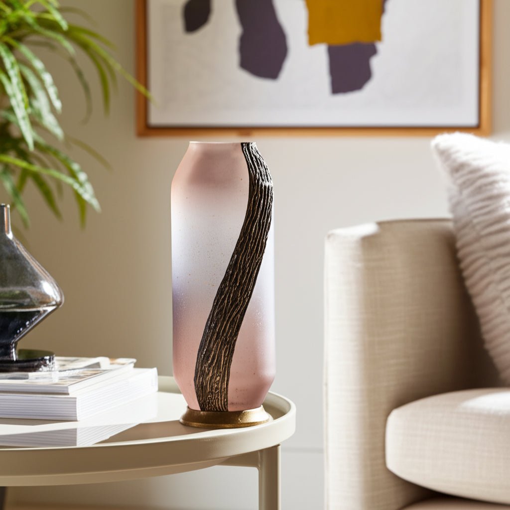 GLASS, METALLIC DETAIL VASE, BLUSH Vases and Jars| Sagebrook Home