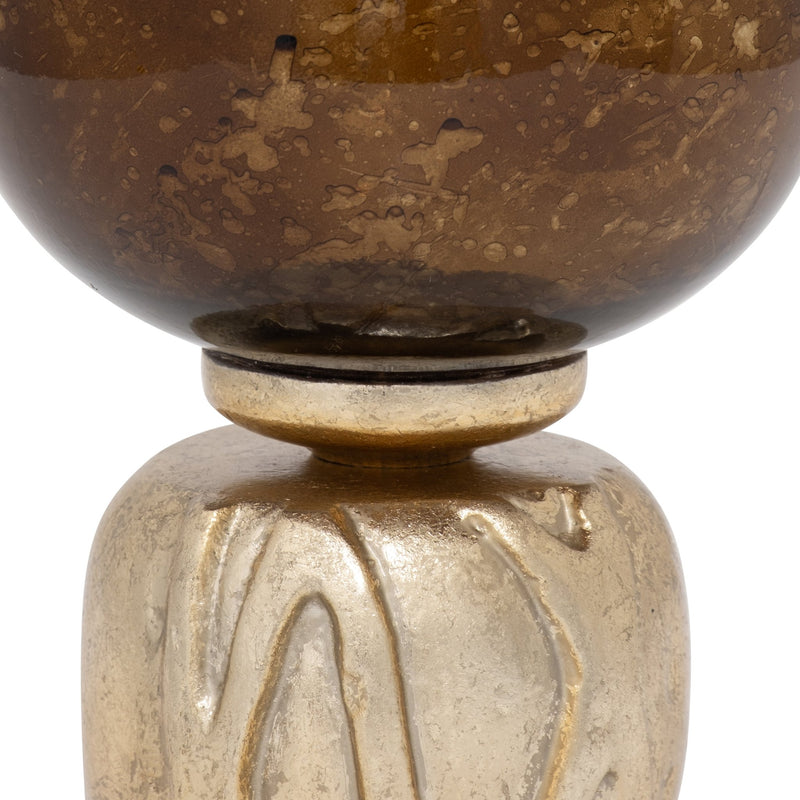 GLASS, OMBRE CANDLEHOLDER ON BASE, IVORY/GOLD - Al Rugaib Furniture