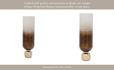 GLASS, OMBRE CANDLEHOLDER ON BASE, IVORY/GOLD - Al Rugaib Furniture
