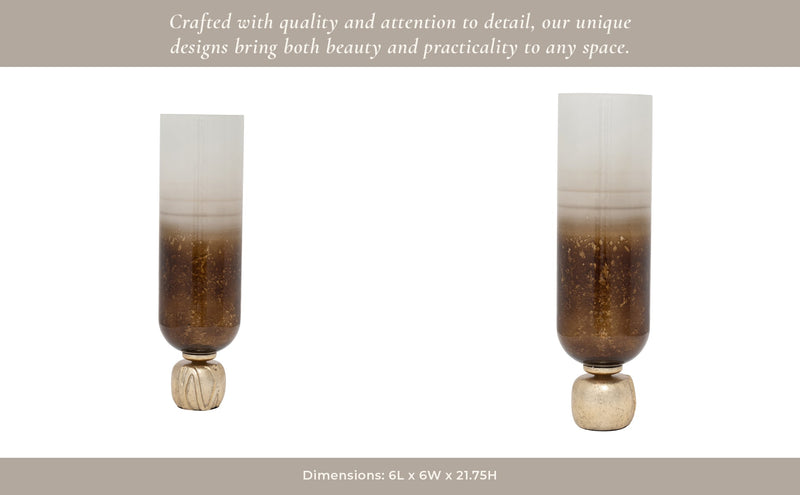 GLASS, OMBRE CANDLEHOLDER ON BASE, IVORY/GOLD - Al Rugaib Furniture
