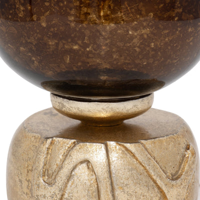 GLASS, OMBRE CANDLEHOLDER ON BASE, IVORY/GOLD - Al Rugaib Furniture