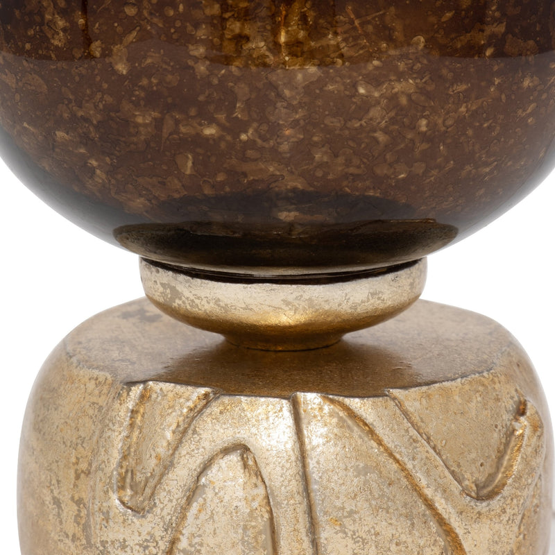 GLASS, OMBRE CANDLEHOLDER ON BASE, IVORY/GOLD - Al Rugaib Furniture