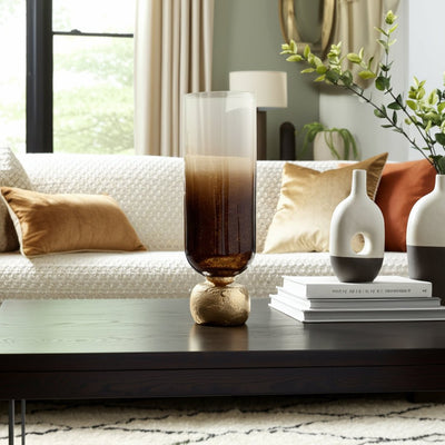 GLASS, OMBRE CANDLEHOLDER ON BASE, IVORY/GOLD - Al Rugaib Furniture