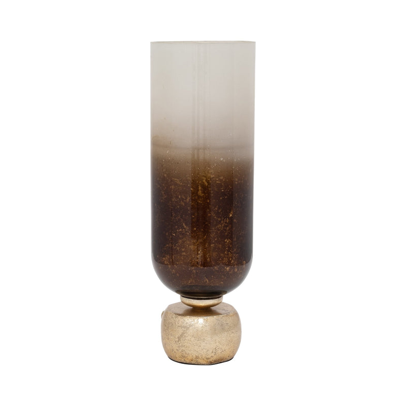 GLASS, OMBRE CANDLEHOLDER ON BASE, IVORY/GOLD - Al Rugaib Furniture