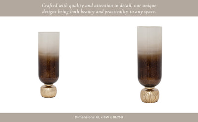 GLASS, OMBRE CANDLEHOLDER ON BASE, IVORY/GOLD - Al Rugaib Furniture