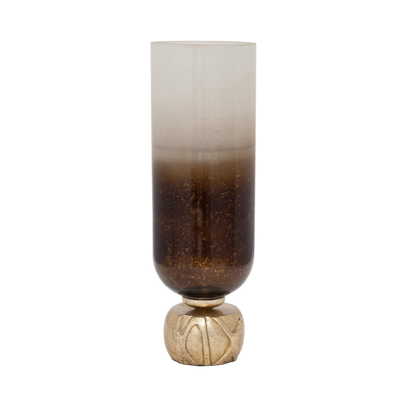 GLASS, OMBRE CANDLEHOLDER ON BASE, IVORY/GOLD - Al Rugaib Furniture