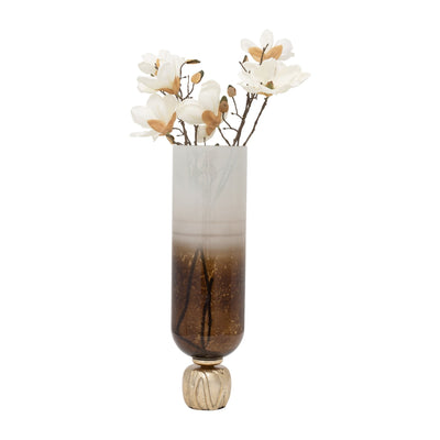 GLASS, OMBRE CANDLEHOLDER ON BASE, IVORY/GOLD - Al Rugaib Furniture