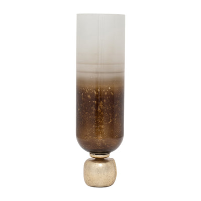 GLASS, OMBRE CANDLEHOLDER ON BASE, IVORY/GOLD - Al Rugaib Furniture