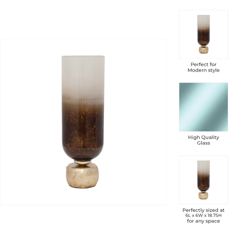 GLASS, OMBRE CANDLEHOLDER ON BASE, IVORY/GOLD - Al Rugaib Furniture