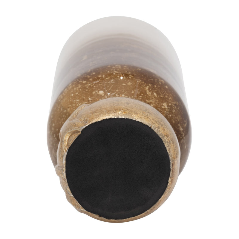 GLASS, OMBRE CANDLEHOLDER ON BASE, IVORY/GOLD - Al Rugaib Furniture