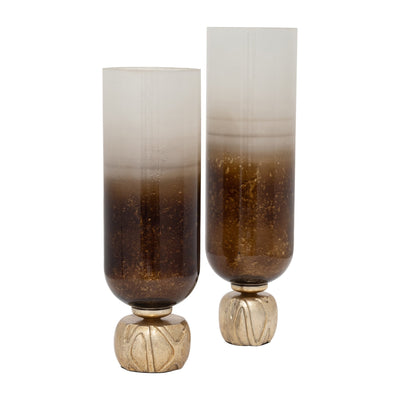 GLASS, OMBRE CANDLEHOLDER ON BASE, IVORY/GOLD - Al Rugaib Furniture