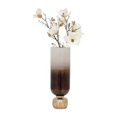 GLASS, OMBRE CANDLEHOLDER ON BASE, IVORY/GOLD - Al Rugaib Furniture