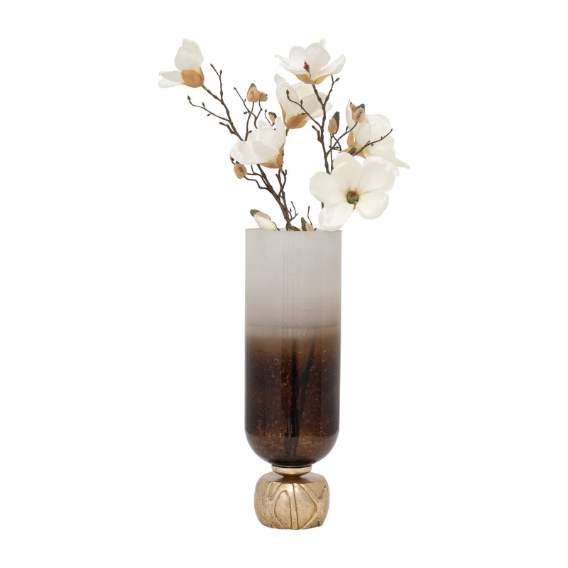 GLASS, OMBRE CANDLEHOLDER ON BASE, IVORY/GOLD - Al Rugaib Furniture