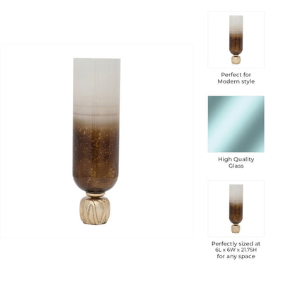 GLASS, OMBRE CANDLEHOLDER ON BASE, IVORY/GOLD - Al Rugaib Furniture