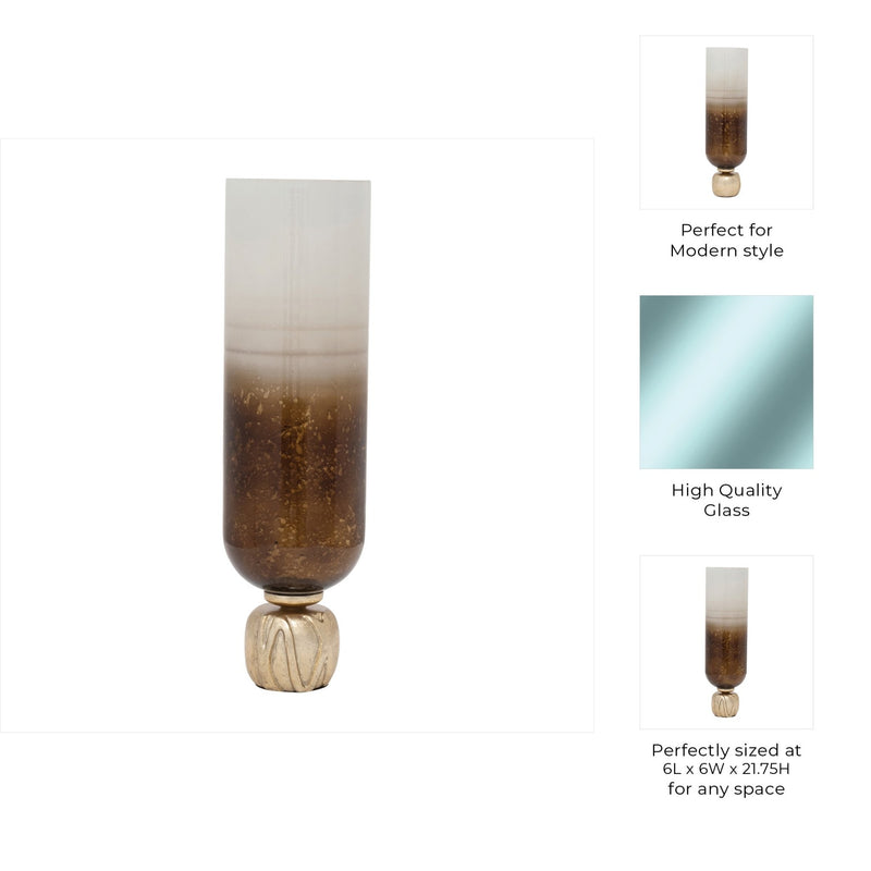 GLASS, OMBRE CANDLEHOLDER ON BASE, IVORY/GOLD - Al Rugaib Furniture
