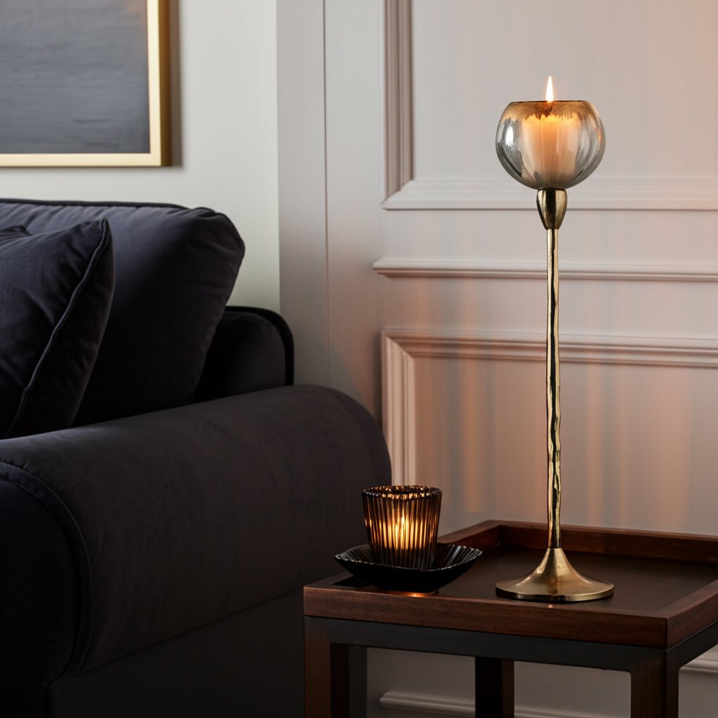 GLASS, 24"H TEALIGHT HOLDER, WICKHOM GRAY Candle Holders| Sagebrook Home